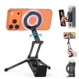 TP02 360°Rotating for MagSafe Tripod, Adjustable Aluminum Magnetic Phone Tripod for iPhone 17/16/15/14 Pro Max Air, Foldable Cell Phone Stand Fits Vlog, Gym, Travel Essentials Accessories - Retail: $