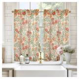 Kitchen Curtains Orange Harvest Floral Linen Short Curtains Cafe 45 Inch Length for Living Room Bathroom Autumn Fall Printed Patterned Vintage Rod Pocket 2 Panels Orange Coral Gold