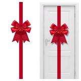 14.2 Ft Extra Large Christmas Front Door Warping Bow, Adjustable Red Christmas Doors Ribbon Bow with Buckle, Giant Christmas Door Wreath Bows for Cabinet Door Home Festival Decor - Retail: $12