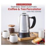 Elite Gourmet EC924 Electric Coffee Percolator, BPA Free, Keep Warm, Clear Brew Progress Knob, Cool-Touch Handle, Cordless Serve, 12-Cup, Stainless Steel - Retail: $46