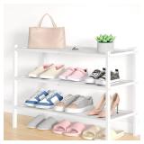 Bamboo Shoe Rack, 3 Tier Shoe Organizer for Entryway & Closet, Stackable Free Standing Storage Shelf for Shoes, Bags & Plants, White - Retail: $36