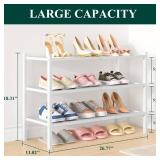 Bamboo Shoe Rack, 3 Tier Shoe Organizer for Entryway & Closet, Stackable Free Standing Storage Shelf for Shoes, Bags & Plants, White - Retail: $36