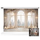 Kate Winter Wonderland Backdrop Snowy Window Scene Candlelight Warmth Photo Background for Romantic Photography Studio Props, 10x6.5ft - Retail: $85