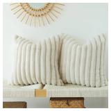 Pack of 2 Faux Fur Plush Decorative Throw Pillow Covers Couch Cushion Case Soft Pillowcases (Beige, 24 x 24-Inch) - Retail: $20