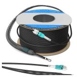 100M/328FT OM3/OM4 LC to LC Outdoor Armored Fiber Optic Patch Cable, Multimode Duplex 50/125m, 10Gb/40Gb/100Gb, Industrial TPU Jacket, Direct Burial, Uniboot, MMF, OD 5mm, Pulling Eye Kit Installed - 