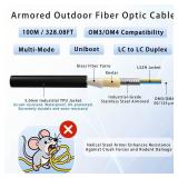 100M/328FT OM3/OM4 LC to LC Outdoor Armored Fiber Optic Patch Cable, Multimode Duplex 50/125m, 10Gb/40Gb/100Gb, Industrial TPU Jacket, Direct Burial, Uniboot, MMF, OD 5mm, Pulling Eye Kit Installed - 