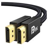 8K DisplayPort Cable 1.4, VESA Certified DP Cable 6.6ft (8K@60Hz, 4K@144Hz, 2K@240Hz)HBR3 Support 32.4Gbps, HDR, HDCP 2.2, FreeSync G-Sync, Braided Display Port for Gaming Monitor, Graphics, PC