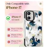 Case for iPhone 17 Case Compatible with Magsafe Ring Holder Stand - for Women Blue Flower Design TPU Phone Cover for Girls Girly Funny Fashion - Retail: $19