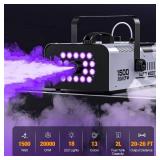 1500W Fog Machine Outdoor Indoor, Halloween Smoke Machine Fog with 20000 CFM Fog Output, 18 Lights 13 Colors and Remote Controls for Party Stage Effect - Retail: $120