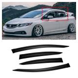 CMVT Auto Window Visors for 2012-2015 Honda Civic Sedan 4-Door, Outside-Mount Shatterproof Rain Guards Vent Deflector Shade Dark Smoke 2013 2014, Tape-On, 4PCS