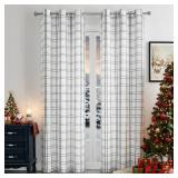 90 Inch Black White Buffalo Plaid Semi Sheer Curtains, Woven Black Stripes on White Textured Fabric, Farmhouse Drapes for Living Room Bedroom,Grommet Window Treatment,40 Wx90 Lx2 - Retail: $31'