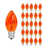 C7 Replacement Bulbs, Orange Halloween Lights, E12 Candelabra Base 5W Incandescent Christmas Light Bulbs for Outdoor String Lights, Patio, Holiday Party Decor - 25 Pack - Retail: $11