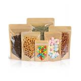 100PCS Stand Up Pouches 3.5x5.5' Paper Bags With Window Clear Front Pouches Resealable Zipper Food Storage Brown
