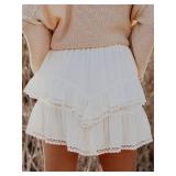 Flowy Shorts for Women Casual Boho Ruffle Tiered Skorts High Waist Mini Skirts Golf Tennis Butterfly Crochet Shorts - A White L - Retail: $30