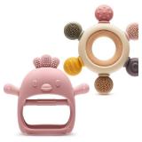 2 Packs Baby Teething Toy for 3-6 6-12 Months, Teether Mitten & Silicone Rudder with Wooden Ring, Food Grade Silicone, BPA-Free, Baby Chew Toys for Sucking Needs - Retail: $13