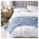 Serta Luxuriously Soft Plush Electric Blanket Fast Heating Cozy Cover, Safety Auto Shut Off Timer, Low EMF, Multi Heat Setting, ETL Certified, Machine Washable, Sea Blue Full (84 in x 77 in) - Retail: