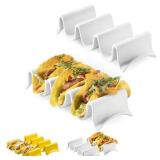 Taco Holders Set of 2, Porcelain Large Taco Tray with Handles, Reusable and Stackable Taco Plates, Perfect for Burritos and Tortillas Holder Handles, Oven & Microwave Safe - Retail: $21