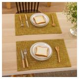 Kevin Textile Table Mats Set of 4 Heat Resistant Washable Placemats for Parties Buffet Dinner, 13 x 19 inches, Honey Yellow - Retail: $17