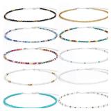 SCIONE Beaded Necklace 10 Pieces Tiny Seed Beaded Necklace Bohemian Hawaiian White Rainbow Adjustable Colorful Necklaces for Women SCIONE Beaded Necklace 10 Pieces Tiny Seed Beaded Necklace Bohemian Hawaiian White Rainbow Adjustable Colorful Necklaces for Women