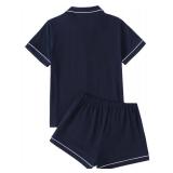 LYANER Women's Pajamas Set Heart Print Button Short Sleeve Shirt with Shorts Sleepwear PJs Set Navy Blue X-Small - Retail $27 LYANER Women's Pajamas Set Heart Print Button Short Sleeve Shirt with Shorts Sleepwear PJs Set Navy Blue X-Small - Retail $27