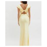 Halfisland Womens Summer Satin V Neck Cap Sleeve Backless Maxi Dress Elegant Twist Cut Out Midi Dresses Wedding Guest Yellow Small - Retail $50 Halfisland Womens Summer Satin V Neck Cap Sleeve Backless Maxi Dress Elegant Twist Cut Out Midi Dresses Wedding Guest Yellow Small - Retail $50