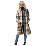 PUWEI Women's Casual Lapel Button Down Long Plaid Shirt Coat Tartan Shacket Jacket(1370-Brown-S) - Retail $30 PUWEI Women's Casual Lapel Button Down Long Plaid Shirt Coat Tartan Shacket Jacket(1370-Brown-S) - Retail $30