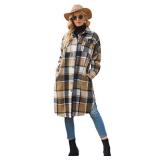 PUWEI Women's Casual Lapel Button Down Long Plaid Shirt Coat Tartan Shacket Jacket(1370-Brown-S) - Retail $30 PUWEI Women's Casual Lapel Button Down Long Plaid Shirt Coat Tartan Shacket Jacket(1370-Brown-S) - Retail $30