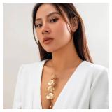 Slpytc Long Flower Leaf Statement Y Necklace for Women, Dainty Ginkgo Leaf Choker Necklace Bohemian Style Large Plant Leaves Necklace Beach Vacation Jewelry Present (Gold) Slpytc Long Flower Leaf Statement Y Necklace for Women, Dainty Ginkgo Leaf Choker Necklace Bohemian Style Large Plant Leaves Necklace Beach Vacation Jewelry Present (Gold)