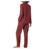 Amazon Essentials Women's Flannel Long-Sleeve Button Front Shirt and Pant Pajama Set, Black Red Mini Buffalo Plaid, Medium - Retail $21 Amazon Essentials Women's Flannel Long-Sleeve Button Front Shirt and Pant Pajama Set, Black Red Mini Buffalo Plaid, Medium - Retail $21