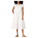Amazon Essentials Women's Relaxed-Fit Cotton Sateen Crewneck Tiered Midi Dress, White, XX-Small - Retail $28 Amazon Essentials Women's Relaxed-Fit Cotton Sateen Crewneck Tiered Midi Dress, White, XX-Small - Retail $28