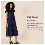 Amazon Essentials Women's Relaxed-Fit Cotton Sateen Crewneck Tiered Midi Dress, White, XX-Small - Retail $28 Amazon Essentials Women's Relaxed-Fit Cotton Sateen Crewneck Tiered Midi Dress, White, XX-Small - Retail $28