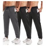 lomsoe 3 Pack Sweatpants for Men Tapered Mens Joggers Pants with Zip Pockets Slim Fit Running Gym Sweat Pants Gifts for Men medium - Retail $60 lomsoe 3 Pack Sweatpants for Men Tapered Mens Joggers Pants with Zip Pockets Slim Fit Running Gym Sweat Pants Gifts for Men medium - Retail $60