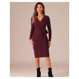 Allegra K Women's 2024 Fall Winter Long Sleeve Tie Waist Knit Bodycon Wrap Sweater Dress Medium Burgundy M - Retail $36 Allegra K Women's 2024 Fall Winter Long Sleeve Tie Waist Knit Bodycon Wrap Sweater Dress Medium Burgundy M - Retail $36