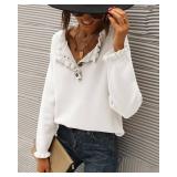 BTFBM Womens Sweaters Fall Winter Clothes 2026 Long Sleeve Button Down Ruffle Crew Neck Casual Knitted Pullover Tops(White, Large) - Retail $41 BTFBM Womens Sweaters Fall Winter Clothes 2026 Long Sleeve Button Down Ruffle Crew Neck Casual Knitted Pullover Tops(White, Large) - Retail $41