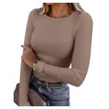ANRABESS Women Long Sleeve Shirts Rib Knit Slim Fit Tops Basic Tee 2025 Fall Outfits Casual T-Shirt Underscrubs Layer Clothes Light Khaki X-Large - Retail $20 ANRABESS Women Long Sleeve Shirts Rib Knit Slim Fit Tops Basic Tee 2025 Fall Outfits Casual T-Shirt Underscrubs Layer Clothes Light Khaki X-Large - Retail $20