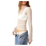 Sheer Mesh Long Sleeve Layering Top for Women Mock Neck Floral Lace Tshirt See Through Tee Shirt Blouse(Dot White,X-Large Sheer Mesh Long Sleeve Layering Top for Women Mock Neck Floral Lace Tshirt See Through Tee Shirt Blouse(Dot White,X-Large