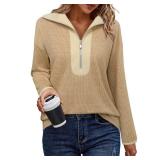 VALOLIA Fall Sweaters for Women 2024: Fall Outfits - Zip Up Hoodie - Long Sleeve Sweater Apricot Brown Houndstooth Medium VALOLIA Fall Sweaters for Women 2024: Fall Outfits - Zip Up Hoodie - Long Sleeve Sweater Apricot Brown Houndstooth Medium