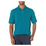 Amazon Essentials Men's Regular-Fit Cotton Pique Polo Shirt, Teal Blue, Medium Amazon Essentials Men's Regular-Fit Cotton Pique Polo Shirt, Teal Blue, Medium