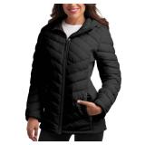 Reebok Womens Puffer Jacket - Midweight Quilted Snow Glacier Shield Full Zip Winter Coat for Women with Hood & Zip Pockets, Size Large, Jet Black - Retail $50 Reebok Womens Puffer Jacket - Midweight Quilted Snow Glacier Shield Full Zip Winter Coat for Women with Hood & Zip Pockets, Size Large, Jet Black - Retail $50