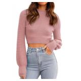 Womens Sexy Crew Neck Cropped Sweaters Ribbed Knit Long Sleeve Crop Tops Pullover Pale Mauve size small - Retail $32 Womens Sexy Crew Neck Cropped Sweaters Ribbed Knit Long Sleeve Crop Tops Pullover Pale Mauve size small - Retail $32