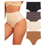 FINETOO Women Underwear High Waisted Thongs Tummy Control Seamless Thongs Shapewear No Show Panties 4 Pack Medium - Retail $23 FINETOO Women Underwear High Waisted Thongs Tummy Control Seamless Thongs Shapewear No Show Panties 4 Pack Medium - Retail $23