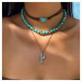 CSIYANJRY99 Layered Western Necklaces for Women Vintage Turquoise Beaded Western Jewelry for Women Ox-head Cactus Cross Chain Necklaces Country Concert Cowgirl Dresses Accessories (01) CSIYANJRY99 Layered Western Necklaces for Women Vintage Turquoise Beaded Western Jewelry for Women Ox-head Cactus Cross Chain Necklaces Country Concert Cowgirl Dresses Accessories (01)