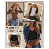 Huukeay 3 Pack Women's Deep V Neck T Shirts Long Sleeve Slim Fitted Tops Casual Fall Basic Tee Shirts Stylish Clothes(Black, White, Brown,Large) - Retail $44 Huukeay 3 Pack Women's Deep V Neck T Shirts Long Sleeve Slim Fitted Tops Casual Fall Basic Tee Shirts Stylish Clothes(Black, White, Brown,Large) - Retail $44
