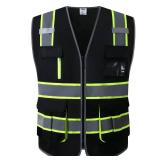 JKSafety 7 Pockets High Visibility Safety Vest for Men and Women Zipper Front with Hi-Vis Reflective Strips Meets ANSI/ISEA Standards (130-Black, Large) - Retail $20 JKSafety 7 Pockets High Visibility Safety Vest for Men and Women Zipper Front with Hi-Vis Reflective Strips Meets ANSI/ISEA Standards (130-Black, Large) - Retail $20