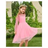 Haloumoning Girls Dresses Kids Contrast Mesh Long Sleeve Twirly High Low Birthday Party Formal Dress 5-14 Years Pink Haloumoning Girls Dresses Kids Contrast Mesh Long Sleeve Twirly High Low Birthday Party Formal Dress 5-14 Years Pink