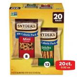 Snyder's of Hanover Pretzels Minis and Sticks 100 Calorie Packs Variety Pack - 20ct Snyder's of Hanover Pretzels Minis and Sticks 100 Calorie Packs Variety Pack - 20ct
