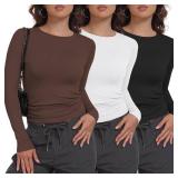MLYENX 3 Pack Womens Long Sleeve Shirts Crew Neck Basic Stretchy Fitted Y2K Tops Going Out Fashion Clothes size small - Retail $40 MLYENX 3 Pack Womens Long Sleeve Shirts Crew Neck Basic Stretchy Fitted Y2K Tops Going Out Fashion Clothes size small - Retail $40
