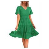 Zattcas Women 2026 Sping Summer Dress Short Sleeve V Neck Smocked Casual Flowy A Line Tiered Modest Teacher Work Graduation Wedding Guest Knee Length Dress Grass Green S - Retail $39 Zattcas Women 2026 Sping Summer Dress Short Sleeve V Neck Smocked Casual Flowy A Line Tiered Modest Teacher Work Graduation Wedding Guest Knee Length Dress Grass Green S - Retail $39