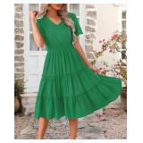 Zattcas Women 2026 Sping Summer Dress Short Sleeve V Neck Smocked Casual Flowy A Line Tiered Modest Teacher Work Graduation Wedding Guest Knee Length Dress Grass Green S - Retail $39 Zattcas Women 2026 Sping Summer Dress Short Sleeve V Neck Smocked Casual Flowy A Line Tiered Modest Teacher Work Graduation Wedding Guest Knee Length Dress Grass Green S - Retail $39