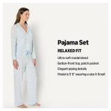 Amazon Essentials x Sofia Grainge Women's Stretch Modal Long-Sleeve and Full-Length Bottom Pajama Set, Light Blue Geese, Small - Retail $30 Amazon Essentials x Sofia Grainge Women's Stretch Modal Long-Sleeve and Full-Length Bottom Pajama Set, Light Blue Geese, Small - Retail $30